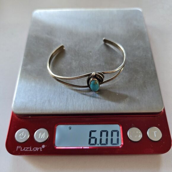Vtg Natural Turquoise Leaf Old Pawn Cuff Bracelet Sterling Handmade Southwestern - Picture 11 of 11